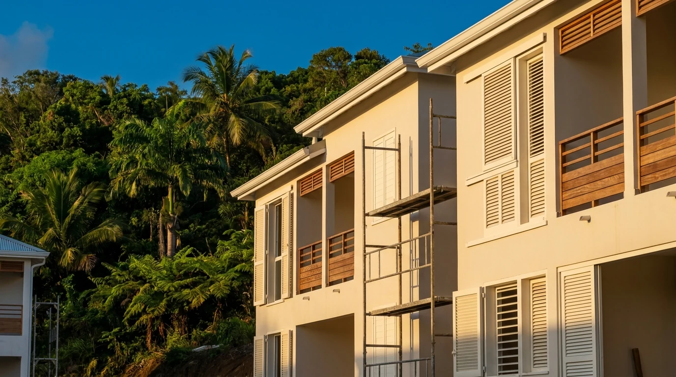 Programme résidentiel neuf en cours de construction en Martinique — illustration d'un achat en VEFA dans les Antilles.