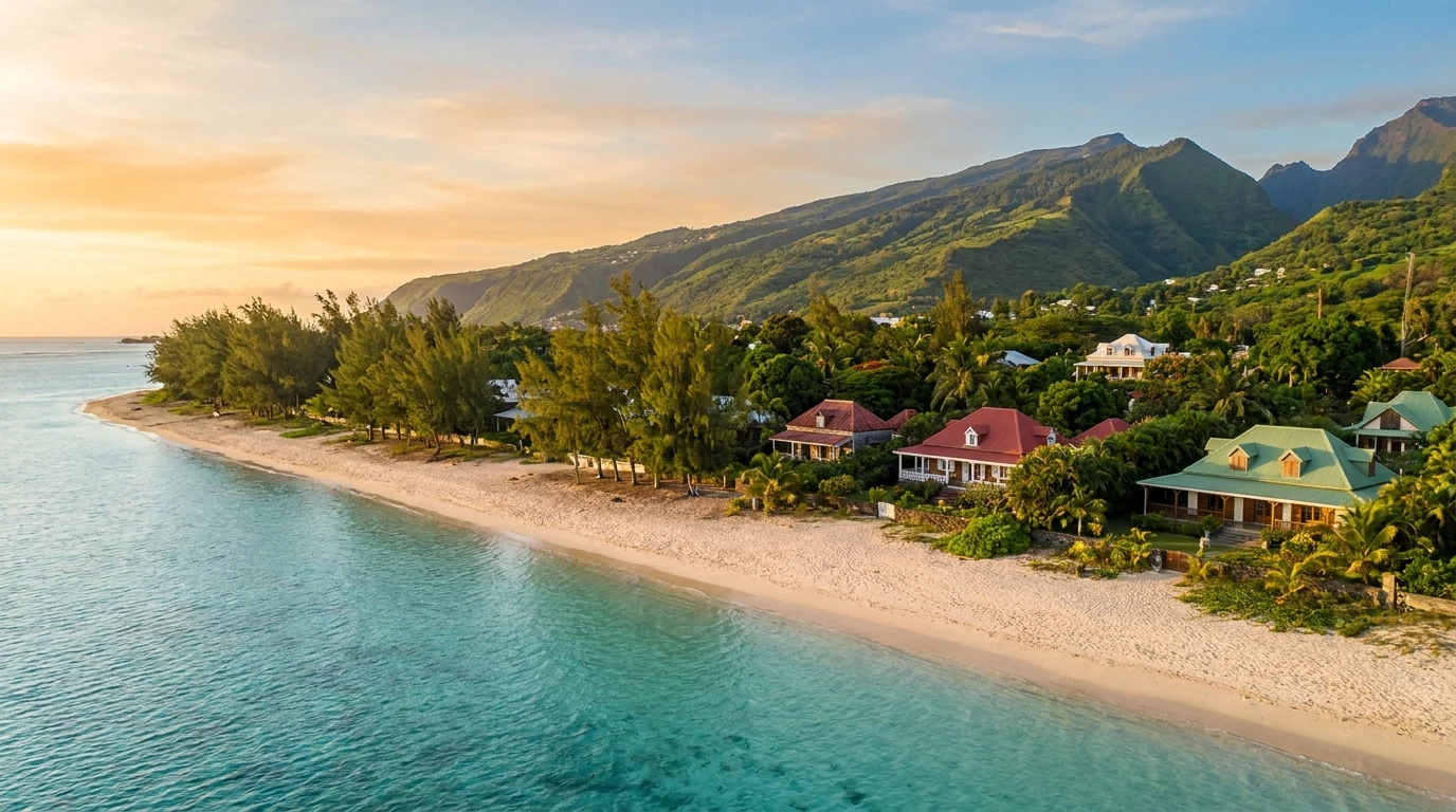 Vue du lagon de l'Hermitage et du littoral ouest de La Réunion en fin de journée, illustration de la gestion locative d'un bien immobilier à La Réunion.