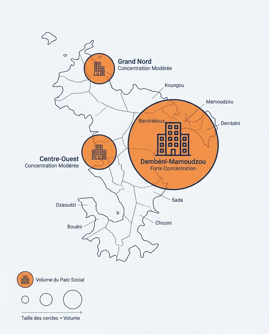 Infographie illustrant : Carte stylisée et simplifiée de l île de Mayotte avec Petite-Terre, sans échelle ni frontières administratives détaillée. Article Mouve