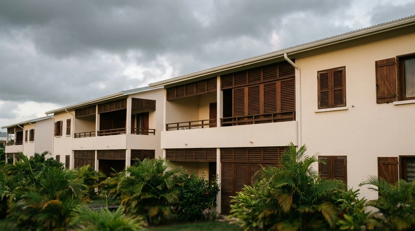 Façade d un immeuble locatif aux Antilles illustrant la protection juridique d un investissement immobilier outre-mer contre les loyers impayés
